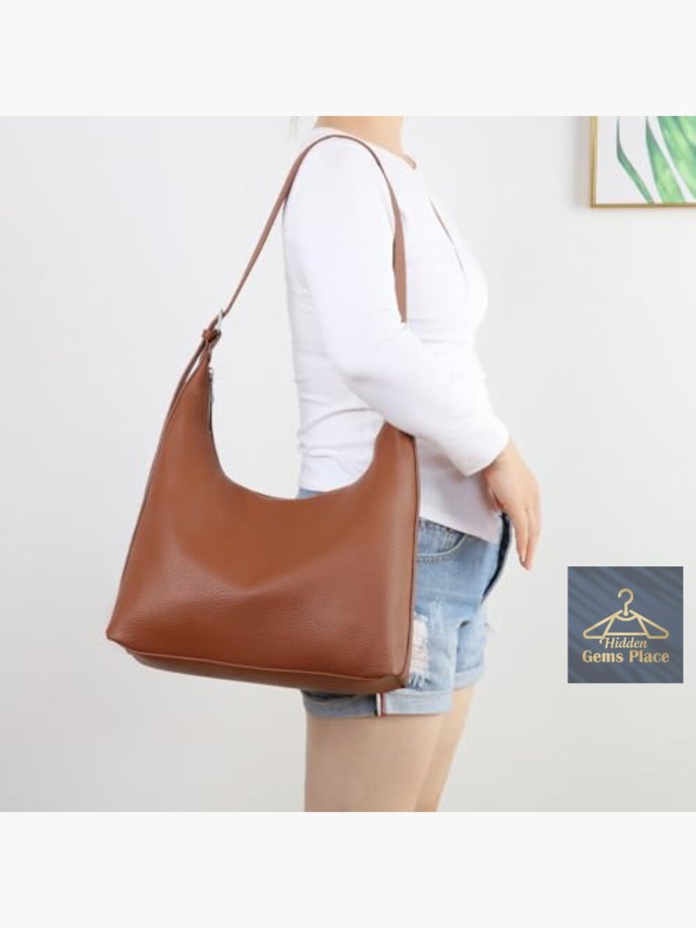 Small Crescent Hobo Shoulder Bag with Adjustable Strap Faux Leather Tote - Picture 2 of 5